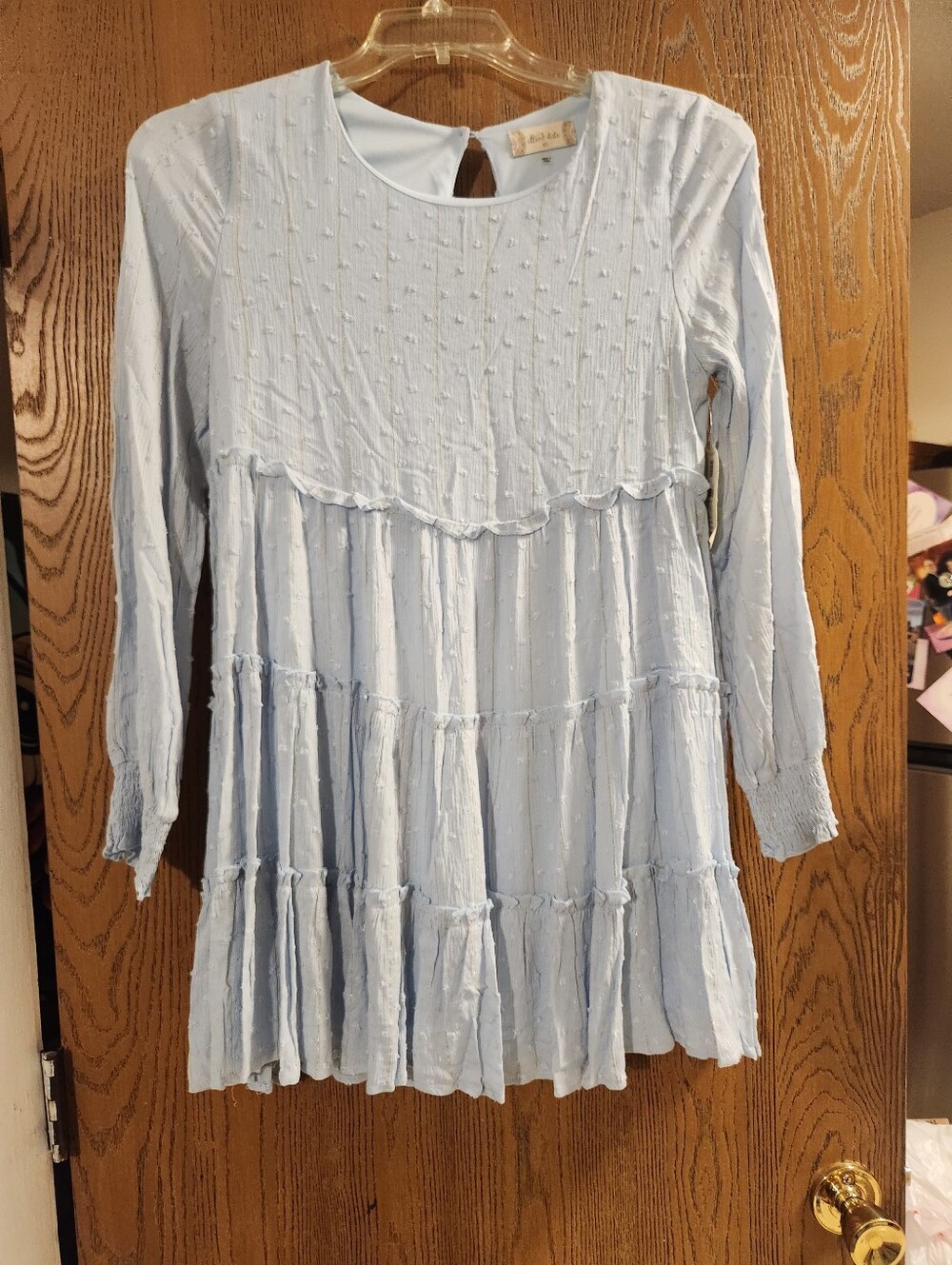 Altar'd State Light Blue Textured Tiered Dress with Metallic Accents - Picture 3 of 10